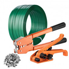 VEVOR Kit de Flejado con Herramienta Tensora de Flejado Herramienta Selladora de Flejado Cinta PET 1000 pies de Longitud 300 Sellos de Metal Kit de Flejado para Envolver Paletas Flejes para Embalaje