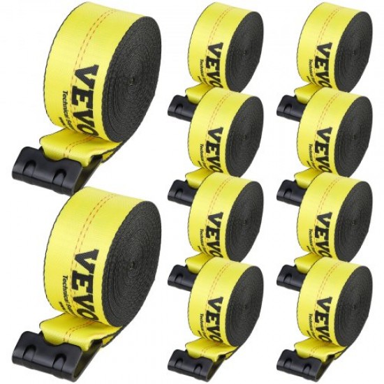 Comprar Correa de cabrestante 4" x 40 pies 10 Piezas Carga 2,7 T Correas de camión de resistencia a la rotura 8,2 T con gancho plano, control de carga para remolques, granja, rescates, amarillo