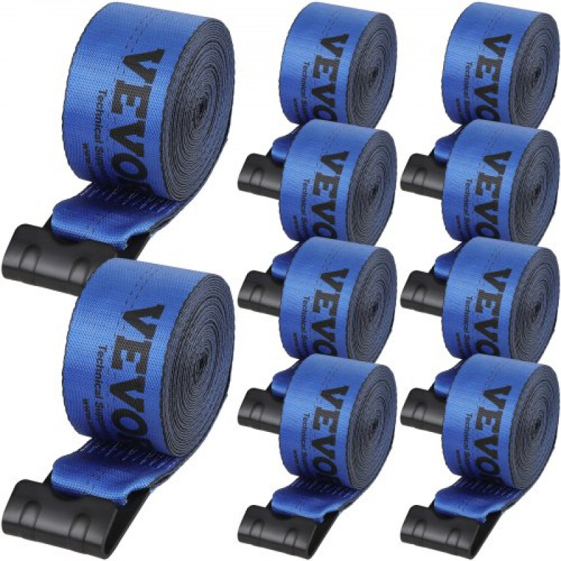 VEVOR Correa para cabrestante de 4 x 30 pies, 10 Piezas, carga de 2,7T, resistencia a la rotura de 8,2 T, correas para camión con gancho plano, control de carga para remolques, granjas, rescates, azul