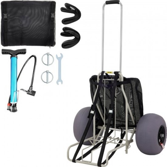 Koop Opvouwbare strandwagen TPU 14" x 14,7" opvouwbare wagen voor buiten Transportwagen met telescopische stang 68 x 35,5 x 125 cm Opvouwbare strandstoelwagen 9 kg Opvouwbare strandwagen