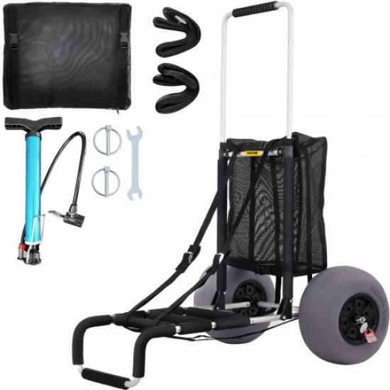 Kaufen Sie Zusammenklappbarer Strandwagen, Tragkraft: 75 kg, faltbarer All-Terrain-Transportwagen, Plattform 58,4 x 38,1 cm, mit 2 TPU-Ballonrädern, 33 cm, verstellbarer Griff, Campingwagen, Picknick, Outdoor-Grill