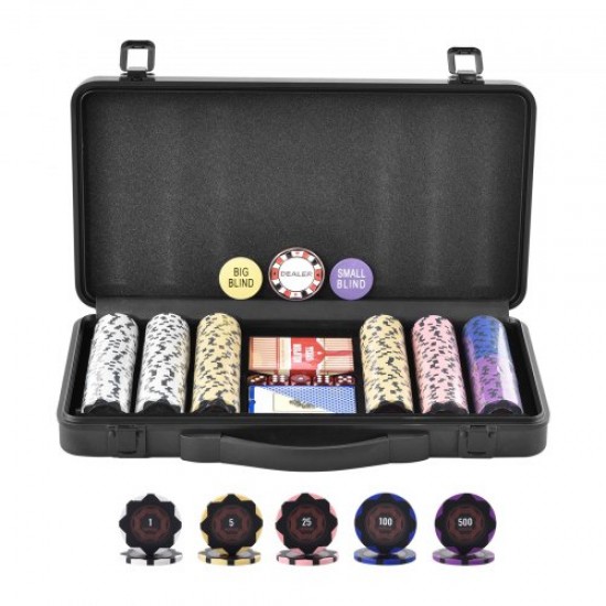 Comprar Estuche de Póquer 300 Fichas de Póker de Clay y ABS 14g 40x3,3mm con 2 Barajas de Cartas Texas Holdem 1 Botón de Distribuidor y 2 Botones Ciegos para Juegos de Apuestas Blackjack Casino en Casa