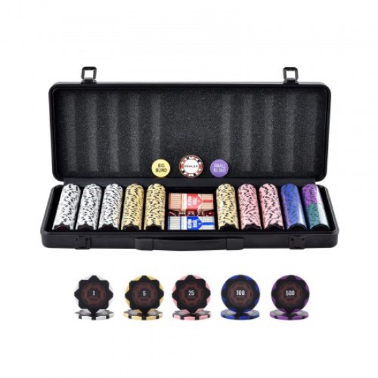 Comprar Estuche de Póquer 500 Fichas de Póker de Clay y ABS 14g 40x3,3mm con 2 Barajas de Cartas Texas Holdem 1 Botón de Distribuidor y 2 Botones Ciegos para Juegos de Apuestas Blackjack Casino en Casa