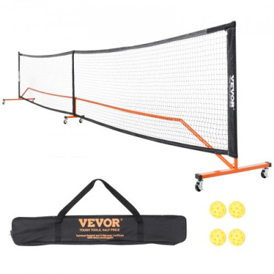 VEVOR Sistema de Red de Pickleball portátil, Red de tamaño Regulable de 672 cm con Bolsa, Ruedas y Bolas, Marco de Metal Estable Resistente a la Intemperie y Red de PE Fuerte, Juego al Aire Libre