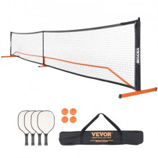 VEVOR Sistema de Red de Pickleball portátil, Red de tamaño Regulable de 673 cm, Marco de Metal Estable Resistente a la Intemperie y Red de PE Fuerte, Juego al Aire Libre con Bolsa, Raquetas y Pelotas