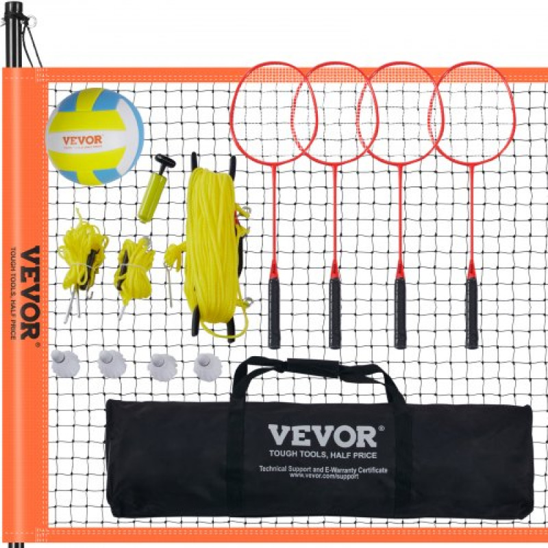 VEVOR Juego de voleibol y bádminton, red de bádminton portátil para exteriores, postes de acero de altura ajustable, juego combinado profesional con voleibol de PVC, para césped, playa y jardín