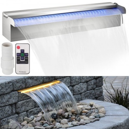 Koop Waterval voor zwembad RVS waterval 45 x 11,4 x 7,8 cm watervalfontein waterval met leds rechthoekige fontein met leds