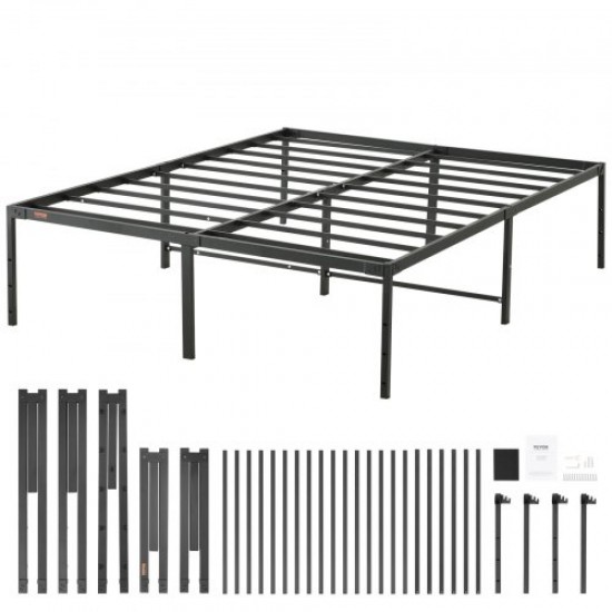 Koop Tweepersoonsbedframe 160 x 208 x 46 cm massieve metalen structuur belasting van 680 kg metalen bed opbergruimte onder bed stil glijden eenvoudige montage voor thuis, zwart