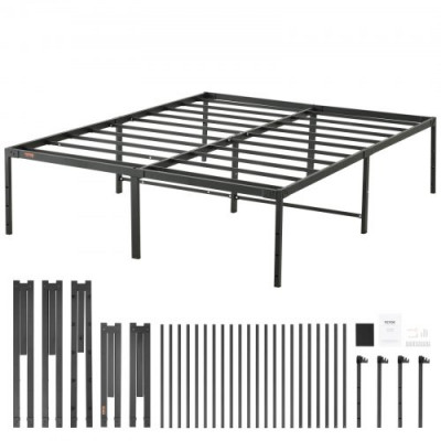 VEVOR Marco de Cama Doble 160 x 208 x 46 cm Estructura Sólida de Metal Carga de 680 kg Cama Metálica Espacio de Almacenamiento Debajo de Cama Deslizamiento Silencioso Montaje Fácil para Casa, Negro