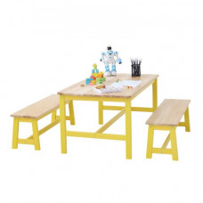 VEVOR 1 Mesa Infantil con 2 Bancos 1067x575x482 mm y 915x235x280 mm Conjunto de Muebles Infantiles Bandeja Fácil de Limpiar para Estudiar Comer Jugar Leer Guardería Dormitorio Infantil de 2 a 8 Años