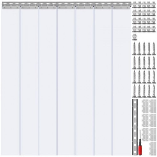 Koop PVC-gordijnstrokengordijn voor buiten, 107 x 213,4 cm, transparant PVC-deurgordijn, 7 kunststof strips, resistente ondersteuning -20°C ~ 60°C