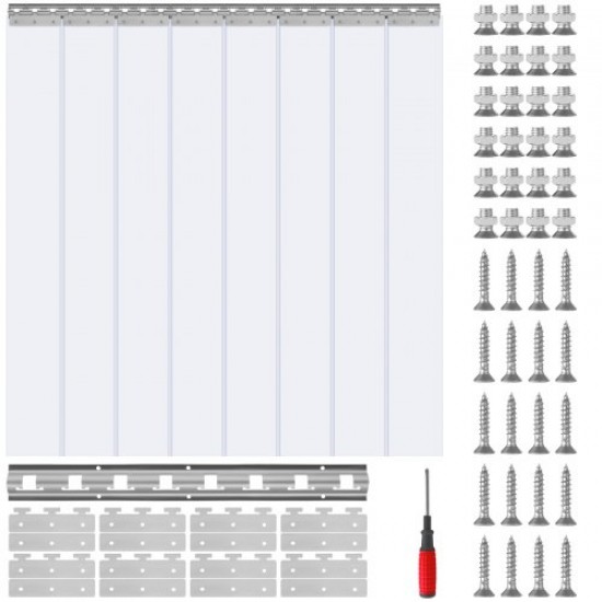 Купити Зовнішня штора з ПВХ, 122x213,4 см, прозора дверна штора з ПВХ, 8 пластикових смужок, стійка до -20°C ~ 60°C