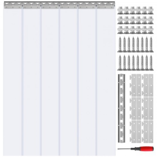 Koop PVC-gordijnstrokengordijn voor buiten, 97 x 213,4 cm, transparant PVC-deurgordijn, 6 kunststof strips, resistente ondersteuning -20°C ~ 60°C