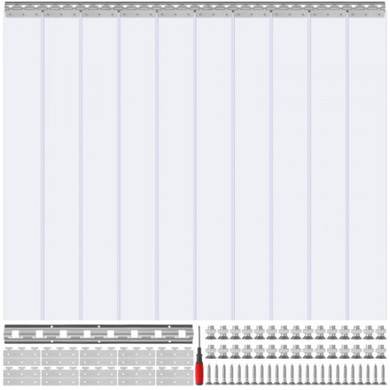 Купить Внешняя занавеска из ПВХ, полоса занавеса, 152,4x213,4 см, прозрачная занавеска для двери из ПВХ, 10 пластиковых полосок, устойчивая к температуре -20°C~60°C​