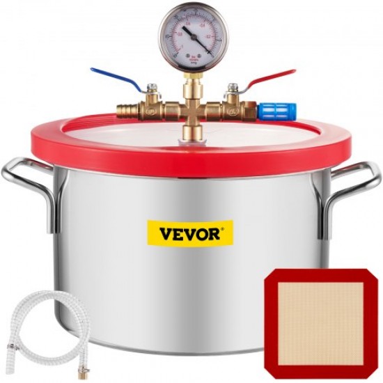 Koop Vacuümkamer 1,5 gallon roestvrijstalen vacuümpomp 25 × 15 cm vacuümkamer met deksel van gehard glas 160°F roestvrijstalen kamerkit