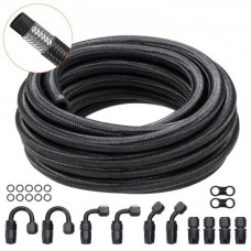 VEVOR Kit de Línea de Combustible 8AN, Kit de Manguera de Combustible 6096 mm, Kit de Montaje de Extremo de Manguera de Aceite/Gas/Diésel de Nailon Trenzado de Acero Inoxidable 12 Piezas, Negro