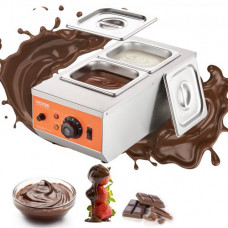 VEVOR Temperador de Chocolate Comercial 800W Baño María Eléctrico 2 x 1,5 L Fundidor de Chocolate Temperatura Ajustable 30-85°C Acero Inoxidable Grado Alimenticio para Calentar Mantequilla Crema Leche