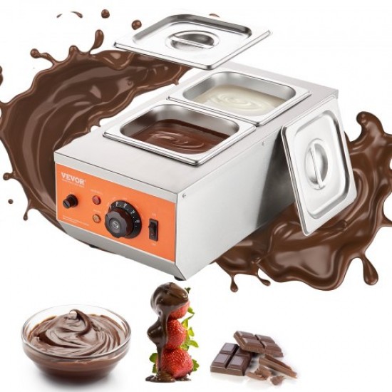 VEVOR Temperador de Chocolate Comercial 800W Baño María Eléctrico 2 x 1,5 L Fundidor de Chocolate Temperatura Ajustable 30-85°C Acero Inoxidable Grado Alimenticio para Calentar Mantequilla Crema Leche