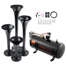 VEVOR Kit de 4 Bocinas de Trompeta Bocina de Automóvil de 150 dB con Compresor de Aire de 90-120 PSI Tanque de Aire de 3 L Bocina de Aire Universal de 12 V para Todos los Vehículos Trenes Barcos Auto