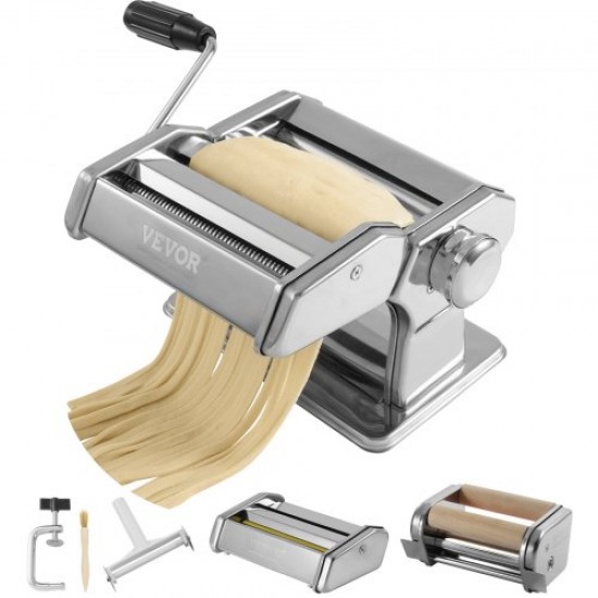 Buy Stainless Steel Manual Pasta Machine Italian Fresh Pasta Maker 9 Thicknesses 0.3-3mm Width 1.5/6.6mm 3/45mm Crank Included for Packaging Spaghetti, Meatballs, Ravioli