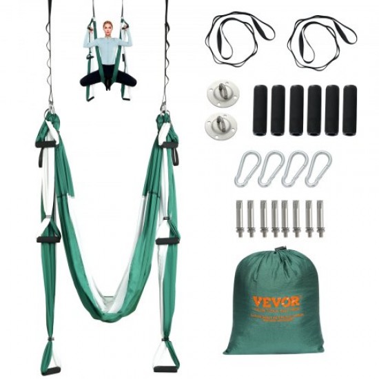 Comprar Juego de columpio aéreo para yoga, hamaca de yoga de 2,5 m, columpio colgante, equipo de inversión de trapecio con accesorios de montaje en techo, carga máxima 300 Kg, Verde y Blanco