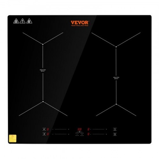 Buy Electric Induction Hob 4 Burners Vitroceramic 6800 W Built-in Induction Hob 61 cm with Touch Control 9 Heat Levels Automatic Shut-Off for Iron Pot, Stainless Steel