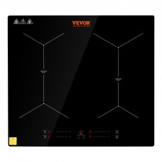 VEVOR Placa de Inducción Eléctrica 4 Fuegos Vitrocerámica 6800 W Placa de Inducción Empotrada 61 Cm con Control Táctil 9 Niveles de Calor Apagado Automático para Olla de Hierro, Acero Inoxidable