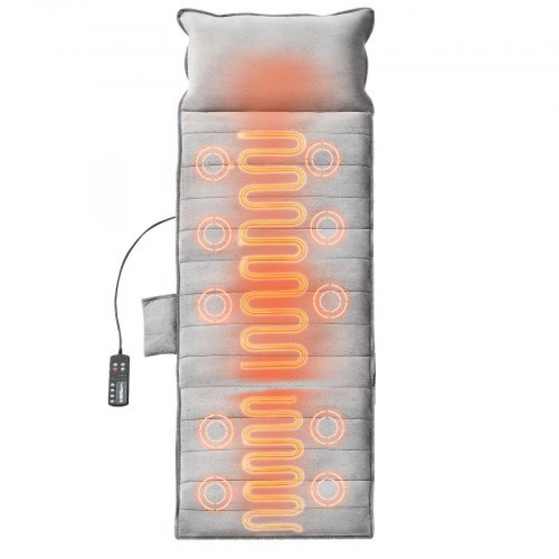 VEVOR Cojín de masaje de cuerpo completo con calor, 10 almohadillas de masaje con motor de vibración, almohadilla de masaje vibratoria con 5 modos y 3 intensidades, 3 almohadillas térmicas