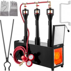 Forja de Gas Propano CMPROF-3 + 2D Cuadrado 2 Puertas 3 Quemadores 80000 BTU con Válvulas de Bola de Gas Horno de Forja Horno de Fusión de Gas Propano para Herreros, Fabricantes de Cuchillos