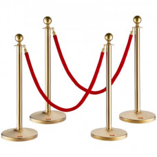 VEVOR Poste Guía 4 Piezas 99cm Barrera de Marcado de Control de Multitudes con 2 Cuerdas de Terciopelo 1,5m para Cola de Separación de Demarcación en Escuela Pública Teatro Hotel Exposición, Color Oro