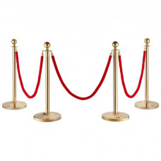 VEVOR Poste Guía 4 Piezas 99cm Barrera de Marcado de Control de Multitudes con 3 Cuerdas de Terciopelo 1,5m para Cola de Separación de Demarcación en Escuela Pública Teatro Hotel Exposición, Color Oro