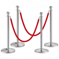 VEVOR Poste Guía 4 Piezas Barrera de Marcado de Control de Multitudes de 99 cm con 2 Cuerdas de Terciopelo de 1,5 m para Cola de Separación de Límites en Escuelas Públicas Teatro Hotel Exposición Plat