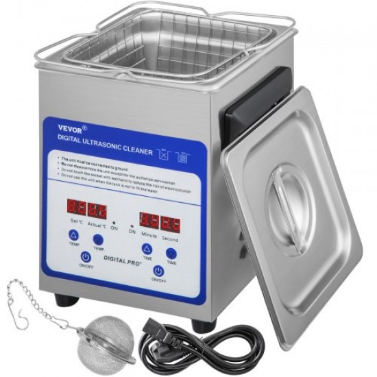 Koop Ultrasone reiniger, 2L roestvrijstalen ultrasone reinigingsmachine, 60 W ultrasone reiniger met digitale timer 40 kHz 220 V voor juweliers, opticiens, horlogemakers, ijzerhandel