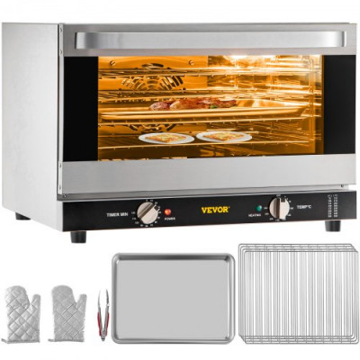 Horno de Convección Eléctrico 47 L 1600 W Horno Sobremesa 58 x 55 x 40 cm, Acero Inoxidable y Vidrio Templado, Horno Eléctrico Multifunción de Sobremesa 65-250 ℃ con 4 Estantes para Cafeterías