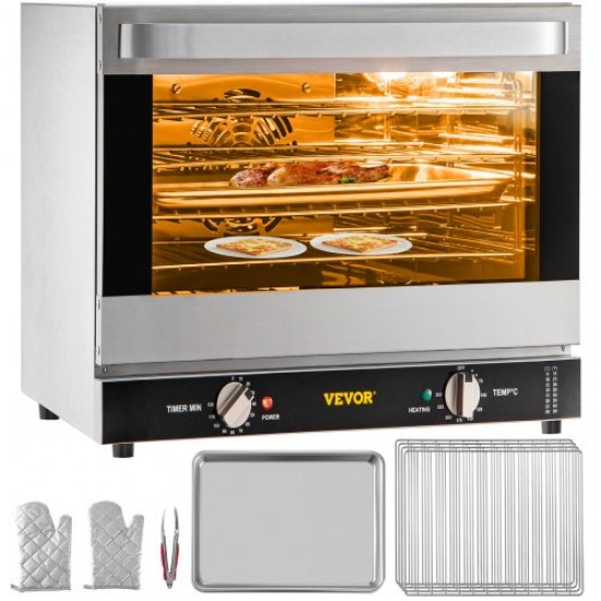 Buy Electric Convection Oven 66 L 1800 W Tabletop Oven 58 x 55 x 50 cm, Stainless Steel and Tempered Glass, Multifunction Electric Tabletop Oven 65-250 ℃ with 4 Shelves for Cafeterias