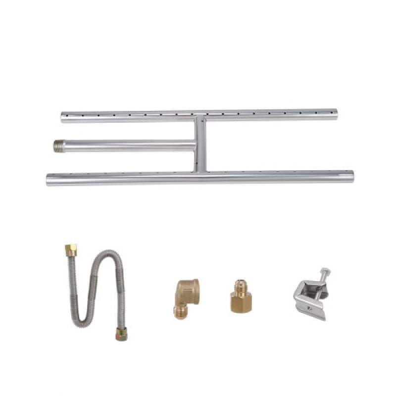 VEVOR Quemador de Brasero Integrado 152,4x457,2 mm Kit de Quemador de Brasero Rectangular de Acero Inoxidable para Gas Natural y Propano 90.000 BTU para Uso Interior y Exterior Hogar Jardín Camping