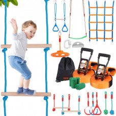 VEVOR Ninja Warrior Carrera de Obstáculos para Niños 2x50 pies Resistentes a la Intemperie Línea de Mono con Capacidad de Peso de 500 libras Entrenamiento de Juguetes para Patio Trasero 12 Obstáculos