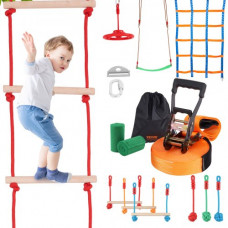 VEVOR Ninja Warrior Carrera de Obstáculos para Niños 2x15,24 m Resistentes a la Intemperie Línea de Mono con Capacidad de Peso de 226,8 kg Entrenamiento de Juguetes para Patio Trasero 10 Obstáculos