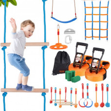 VEVOR Ninja Warrior Carrera de Obstáculos para Niños 2 x 17 m Resistentes a la Intemperie Línea de Mono con Capacidad de Peso de 226,8 kg Entrenamiento de Juguetes para Patio Trasero 12 Obstáculos