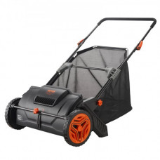 VEVOR Barredora de Césped 99 L Manual con Bolsa Ancho de Barrido 53,5 cm Cepillo Giratorio Altura Ajustable con Ruedas de 25 cm para Césped Hojas de Jardín Escombros Secos 112x67x90 cm