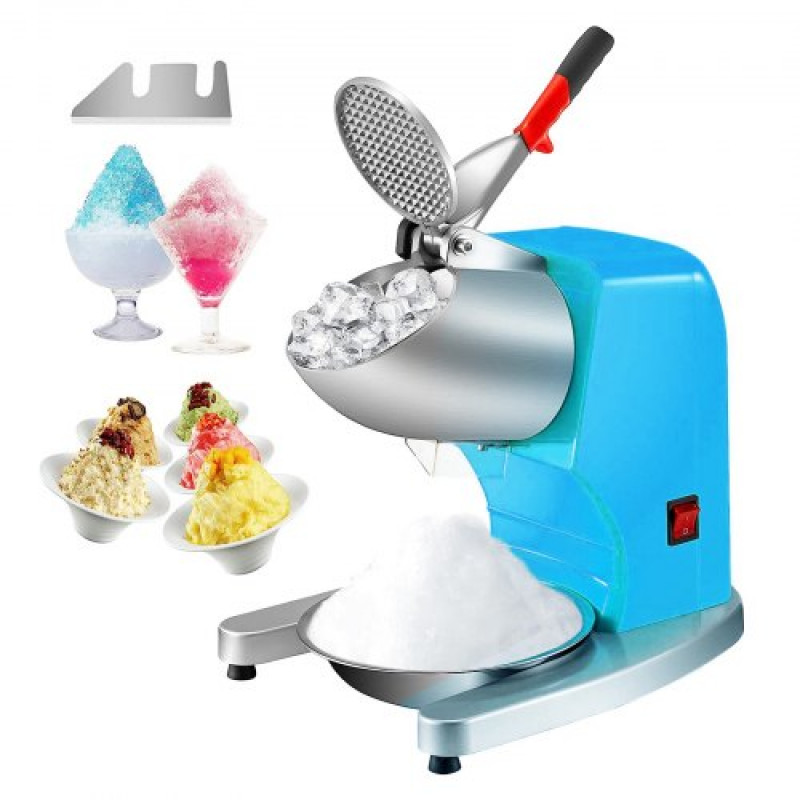 VEVOR Máquina para Picar Hielo Eléctrica 100 kg/h Picadora de Hielo Comercial 300 W Cabezal de Acero Inoxidable de 4 Cuchillas Trituradora de Hielo Eléctrica para Bebidas Frías Bar Restaurante, Azul