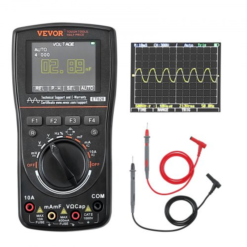 VEVOR Multímetro de Osciloscopio digital portátil 2 en 1 Frecuencia de muestreo de 2,5MS/s Ancho de Banda de 1 MHz con Bolsa LCD de 2,4