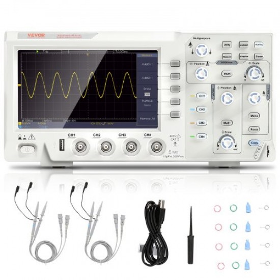 Koop Digitale oscilloscoop 1 GS/s bemonsteringssnelheid Professionele oscilloscoopkit Bandbreedte 100 MHz 4 kanalen Wiskundige algoritmen en FFT voor signaalmeting Onderhoud Debuggen