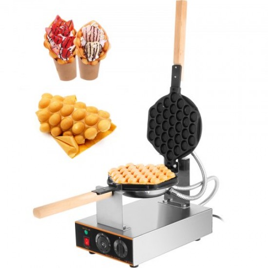 Comprar Máquina de waffle de aço inoxidável para fazer waffles de bolha girando 180 graus com alça de madeira