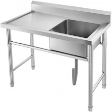 Fregadero de un Seno para Cocina de Acero Inoxidable 98 x 60 x 111 CM Fregadero Cocina Rectangular Fregadero Cocina un Seno con Panel Izquierdo Cuadrado Lavabo Sobre-Encimera
