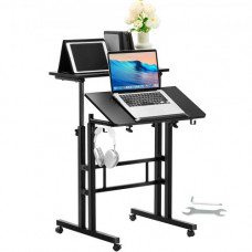VEVOR Escritorio de Pie Móvil Alto Ajustable de 670-1140 mm Escritorio Inclinable de 0-45° Carga de 20 kg con Resorte de Gas Ruedas Giratorias 360° Mesa con Cerradura para Ordenador Hogar Oficina