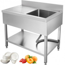 Fregadero para Cocina con 1 Compartimiento de Acero Inoxidable, Fregadero de Tazón Profesional de 100 x 60 x 83,5 cm, Fregadero de Calidad Limpieza Fácil para Lavamanos, Restaurantes y Bares