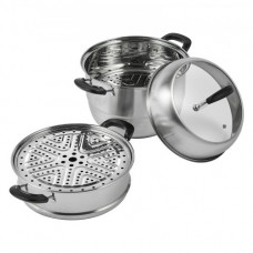 VEVOR Olla Vaporera de Acero Inoxidable 28 cm Con Olla de 8 L Vaporera para Alimentos con Tapa de Vidrio 1 Cesta 2 Bandejas de Vapor 3 Niveles con 1 Par de Guantes Aislantes para Cocinar al Vapor