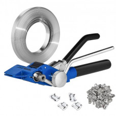 VEVOR Kit de flejes con herramienta tensora de flejado, bandas de acero inoxidable 304 de 100 pies de longitud, 100 sellos de metal, kit de flejes para embalaje de paletas, flejes para embalaje