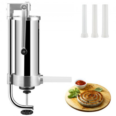 Embutidora Manual de Salchichas Capacidad de 3 L Embutidora Vertical de Mesa de Acero Inoxidable con 3 Tubos de Relleno para Churros Salchichas de 16mm/19mm/22mm para Restaurante Supermercado